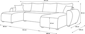 Rozkładana sofa narożna w kształcie U SEVIO 311x145 cm, butelkowozielona + 2 poduszki GRATIS
