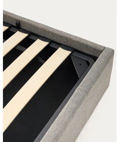 Szare tapicerowane łóżko jednoosobowe ze schowkiem i stelażem 90x200 cm Nahiri – Kave Home