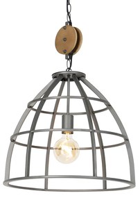 Industrialna lampa wisząca ciemnoszara z drewnem 47 cm - Arthur