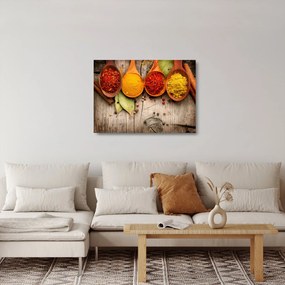 Obraz na szkle - Przyprawy na drewnie (70x50 cm)