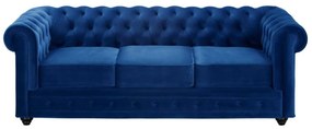 Kanapa 3-osobowa CHESTERFIELD - Welur w odcieniu niebieskim królewskim