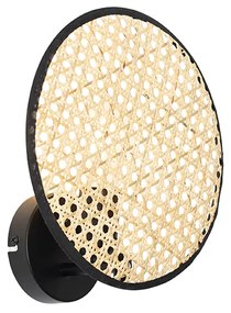 Wiejska lampa ścienna czarna z rattanem 25 cm - KataKolonialny Oswietlenie wewnetrzne