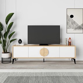 Biała szafka pod TV w dekorze dębu 180x51 cm Vae – Marckeric