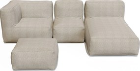 Zestaw mebli ogrodowych z tkaniny  z bukli na 4 osoby: 1 fotel, 1 narożnik, 1 szezlong i 1 Pufa  - Beżowy - NOUMARA od MYLIA