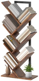 HOMCOM Regał na książki z 7 półkami w formie drzewa do biura, rustykalny brąz