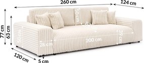 Kremowa sztruksowa rozkładana sofa ze schowkiem 260 cm Justin – Ropez