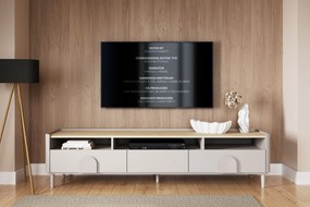 Szafka RTV Amilio 200 cm z szufladami na nóżkach - kaszmir / dąb olejowany / uchwyty kaszmir