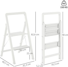 HOMCOM Drabina 2-stopniowa, Składana, Antypoślizgowa Platforma, Biała