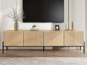 Nowoczesne meble TV 163,5x40x45 cm - Przechowywanie 4 drzwiowe - Faktura 3D - MDF - Naturalny
