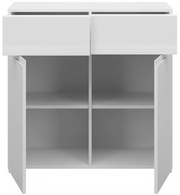 Komoda Dwudrzwiowa z Szufladami do Salonu MIST 90 cm Biały połysk Nowoczesna
