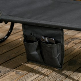 Outsunny Zestaw 2 składanych leżaków ogrodowych z daszkiem przeciwsłonecznym, 5-pozycyjnym regulowanym oparciem, czarny | Aosom PL