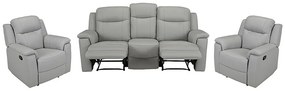 Kanapa 3-osobowa i 2 fotele z funkcją relax EVASION ze skóry – Kolor jasnoszary