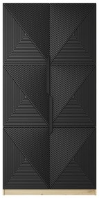 Szafa Asha 100 cm z ryflowanym frontem i metalowymi uchwytami- artisan / czarny mat / czarne uchwyty