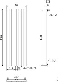 Mexen Topeka grzejnik dekoracyjny 1400 x 480 mm, 950 W, czarny - W210-1400-480-00-70
