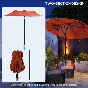 Outsunny Parasol przeciwsłoneczny, parasol ogrodowy, nachylany, z korbą ręczną, otwory wentylacyjne, poliester + stal, czerwone wino, 295 x 152 cm | Aosom PL