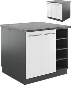 Wyspa kuchenna biały wysoki połysk/antracyt 90x60x82 fame-line
