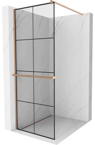 Mexen Kioto+ ścianka prysznicowa z półką Walk-in 80 x 200 cm, czarny wzór, miedź szczotkowana - 800-080-121-65-77