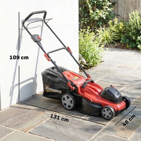 Outsunny Elektryczna Kosiarka 800 W z szerokością cięcia 40 cm, pojemnik na trawę 45 l, wskaźnik akumulatora, ochrona przed przeciążeniem, 7 wysokości cięcia | Aosom PL