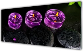 Panel Szklany do Kuchni Płomień Świecy I Kamienie