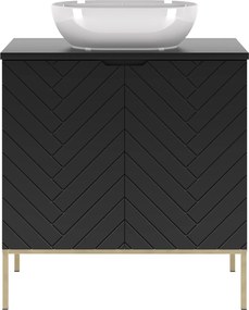 Szafka z umywalką nablatową Aspen 08 czarny/złoty, 80 cm - zestaw 2
