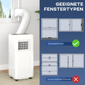 HOMCOM Przenośna klimatyzacja, różne ustawienia, wyświetlacz LED, timer, koła, Biały