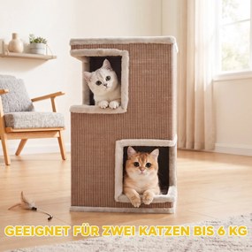 PawHut 3-poziomowa beczka dla kota do wnętrz, półzamknięty domek z powierzchniami do drapania dookoła, 2 kryjówki dla kotów | Aosom PL