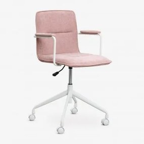 Krzesło Biurowe Na Kółkach Z Podłokietnikami Seifert Biały & Tkaniny Szenil Rosa Palote | Daydream Pink - Sklum