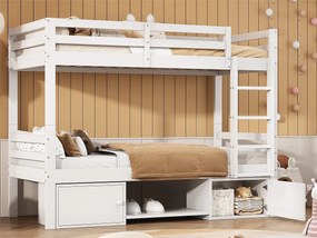 Łóżko piętrowe 90x200cm z litego drewna sosnowego z meblem do przechowywania i półką na buty - dzielone na 2 łóżka pojedyncze - Białe