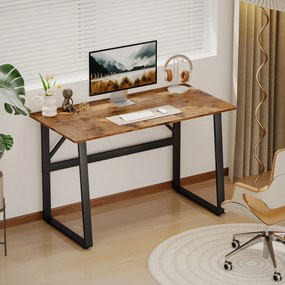 HOMCOM Biurko komputerowe z ramą stalową, biurko biurowe, stół PC 120x60x76cm Rustykalny-Brąz+Czarny | Aosom PL