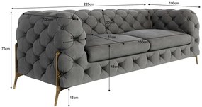 Szara aksamitna sofa 225 cm Chelsea Bis – Ropez