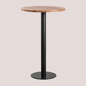 Okrągły Wysoki Stół Barowy Z Drewna Akacjowego Macchiato Ø70 Cm & Czarny - Sklum