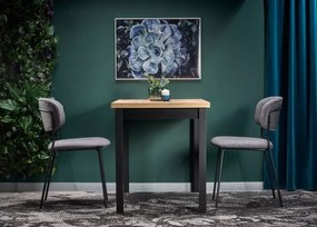 Nowoczesny stół Dendy 120x68 cm prostokątny z blatem z płyty laminowanej w odcieniu dąb wotan i metalowymi czarnymi nogami