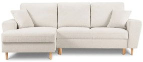 Beżowy rozkładany/ze schowkiem narożnik z materiału bouclé (lewostronny/z szezlongiem) Kyoto – Cosmopolitan Design
