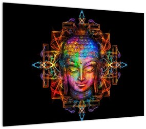 Obraz na szkle - Popiersie Buddy w neonowych kolorach (70x50 cm)