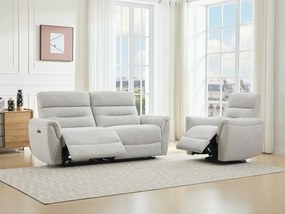 Kanapa 3-osobowa i fotel elektryczny z funkcją relaksu, tapicerowane szarą tkaniną teksturowaną BREVIO