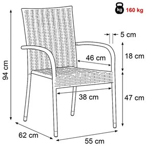 Autronic Krzesło ogrodowe, metal, polyratan, szary, AZ C-S2114 GREY