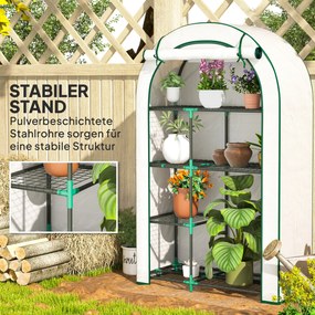 Outsunny Mini-szklarnia, 4-poziomowa szklarnia z folią plastikową, przenośna, z rolowanymi drzwiami, 100 x 45 x 160 cm, biała