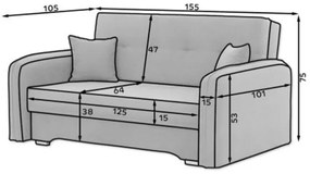 Rozkładana 2-osobowa sofa LAINE, jasnoszara