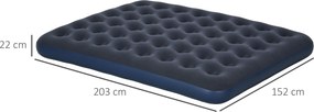 Outsunny Materac Powietrzny dla 2 Osób, miękki i wytrzymały, 203x152x22cm, Granatowy