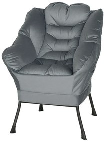HOMCOM Nowoczesny Fotel Akcentowy, Pufa z Stalowymi Nogami i Bocznymi Kieszonkami, do Salonu, Sypialni, Szary