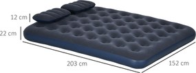 Outsunny Materac powietrzny dla 2 osób, z pompką ręczną, miękki i wytrzymały, 203x152x22cm, Niebieski