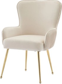 Zestaw 6 welurowych krzeseł z podłokietnikami i złotymi metalowymi nogami – beżowo-złoty