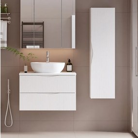 Biała Szafka do Łazienki Słupek Wysoki 1 Drzwi Ryflowane Fronty Cleo