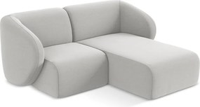 Jasnoszary aksamitny narożnik (prawostronny/z szezlongiem) Lani – Makamii