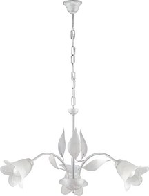 Olga - Biały lakierowany żyrandol z żelaza z antycznymi srebrnymi zdobieniami i białymi kloszami z alabastru, 3 lampy 103 - Ø60 - BL155-3-BA