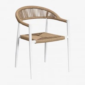 Zestaw 2 Sztaplowanych Krzeseł Ogrodowych Z Podłokietnikami Z Aluminium I Syntetycznego Rattanu Amatria Gardenia Biel - Sklum