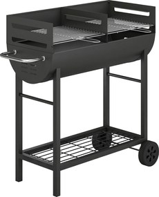 Outsunny Grill na węgiel drzewny z 2 strefami grillowania, regulowany ruszt, półka na drewno, kółka, boczny uchwyt, 103 x 46,5 x 100 cm | Aosom PL