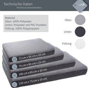 Poduszka dla psa rozmiar XS, 72 x 50 x 10 cm, ciemnoszara