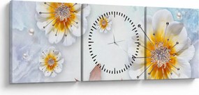 Obraz - Kompozycja z kwiatami i motylami (z zegarem) (90x30 cm)