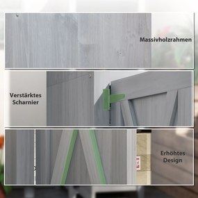 Outsunny Szopa Ogrodowa z Drzwiami Typu Stodoła, Regulowane Półki, Wąski Design, Drewno Jodłowe, Jasnoszary